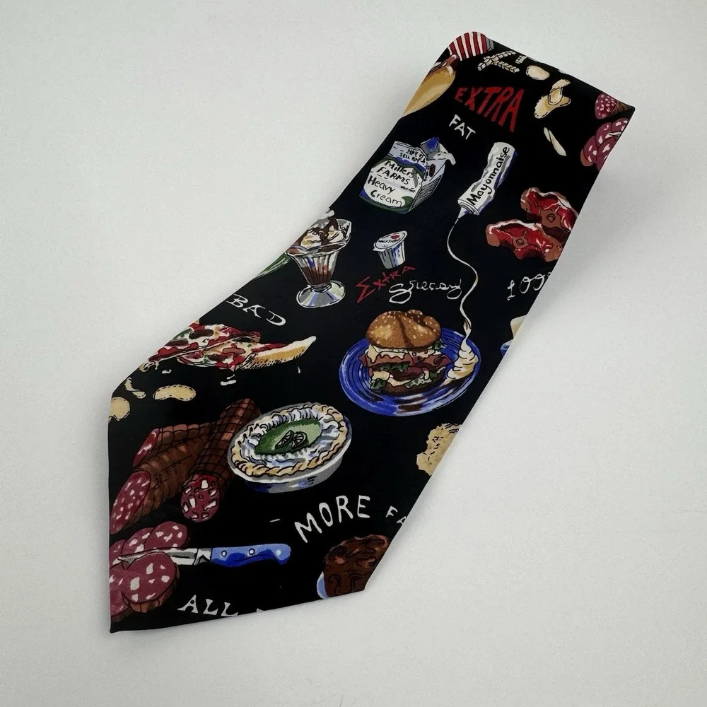 Nicole Miller VTG 1996 Food Novelty Silk Tie Pizza Burger Bacon Italy